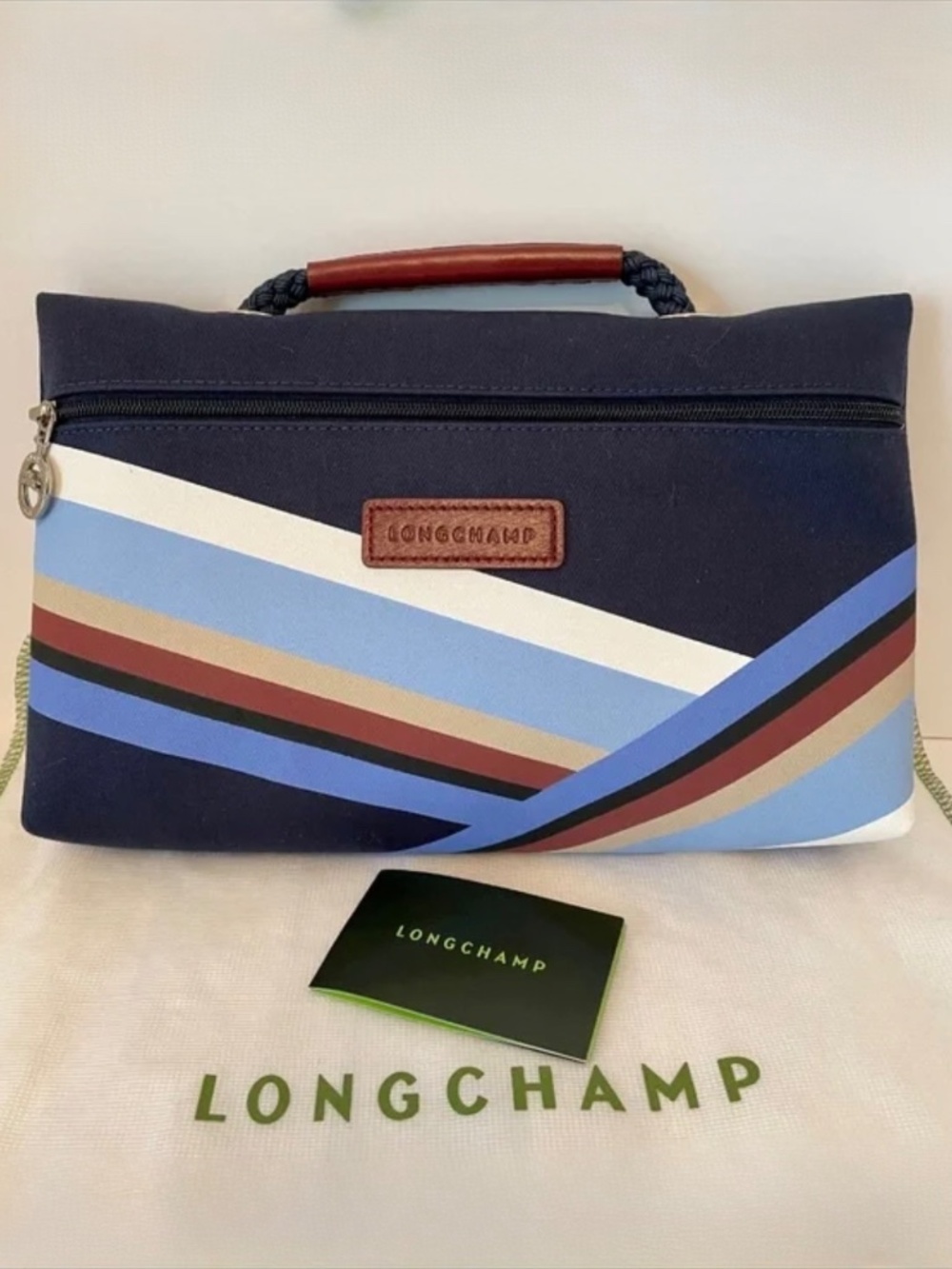 Longchamp Canvas Clutch Club Blue- Made in France Bag NWOT